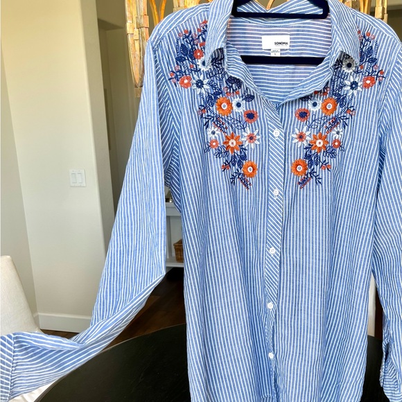 DARLING Blue & White Striped Button Down Shirt Large - Picture 1 of 6